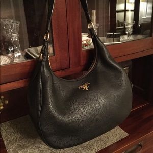Prada Black Pebbled Leather Hobo